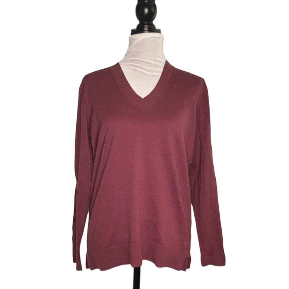 Massimo Dutti V-Neck Wool Silk Sweater Burgundy Size Large - Picture 1 of 11